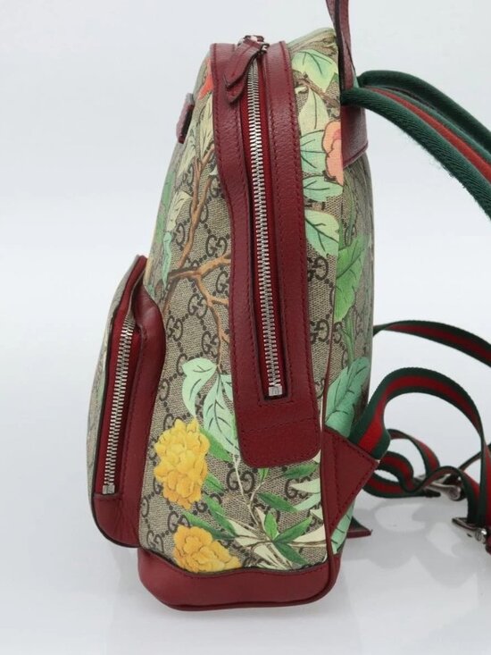 GUCCI GG Supreme Web Sherry Line Tian Backpack PVC Beige 427042 Auth main image 4